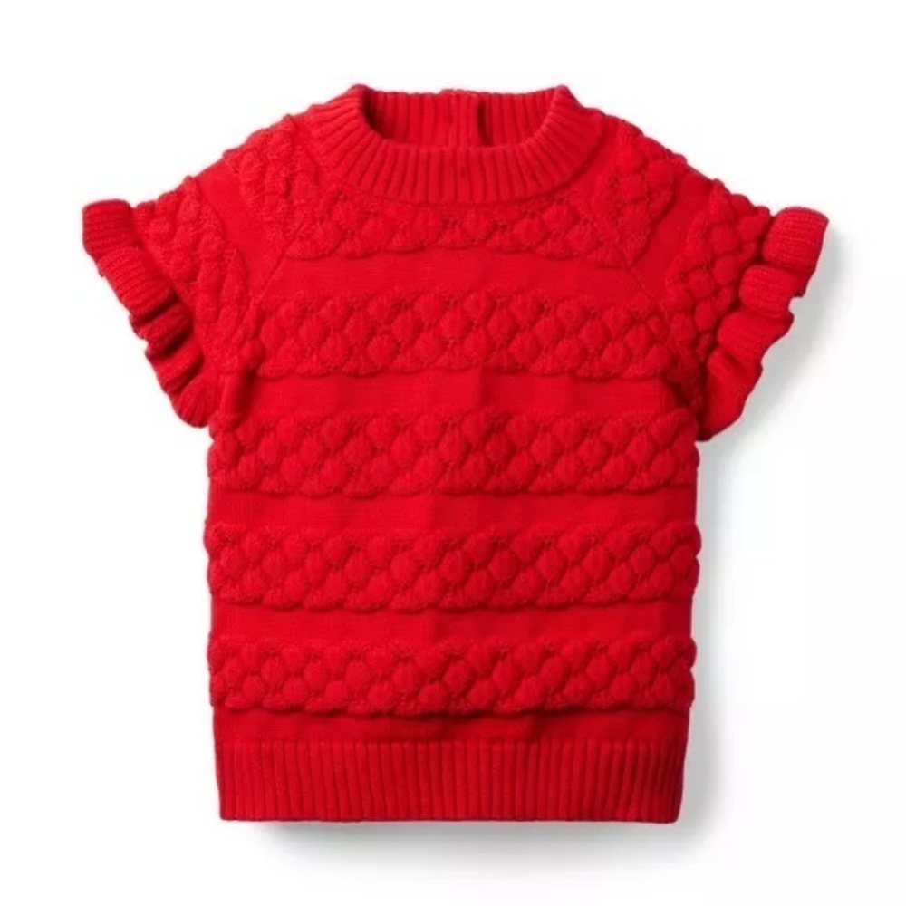 Janie and Jack Bradbury Red Textured Sweater Top Size 3 Ruffle Sleeves